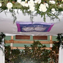 Chuppah with Removable Panel - The center panel of this chuppah was attached temporarily for the wedding ceremony, then removed and given to the couple as a wall-hanging for their new home. (See next picture for detail)