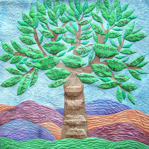 Family Tree Quilt 36" X 36" Hand painted silk