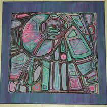 Hand Embroidered Wall Art, 20" x 20" Silk and cotton