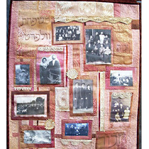 Family Heirloom Quilt - This intricately pieced family heirloom quilt incorporates old photos of the artist's father's family in Europe, as well as a variety of textile-embellishment techniques.